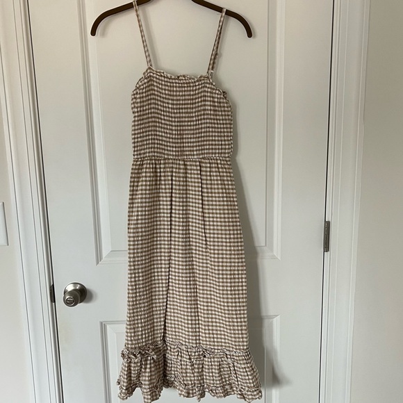 Sim & Sam Dresses & Skirts - Sim & Sam Gingham Tan and White Dress Spaghetti Strap - XS